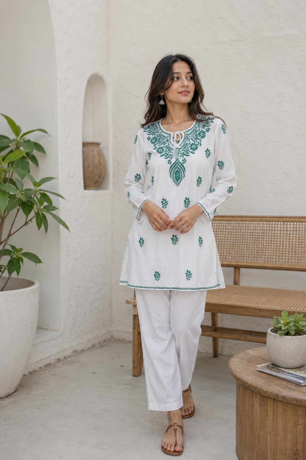 Mint Emerald Chikankari Short Kurti