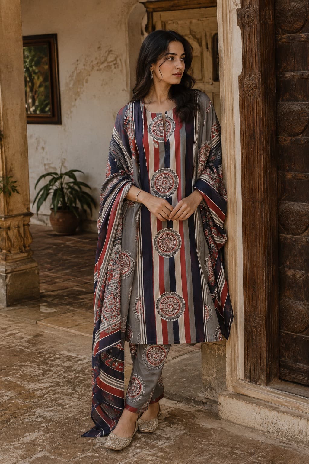 Slate Grey Multi-Stripe Stitched Suit Set